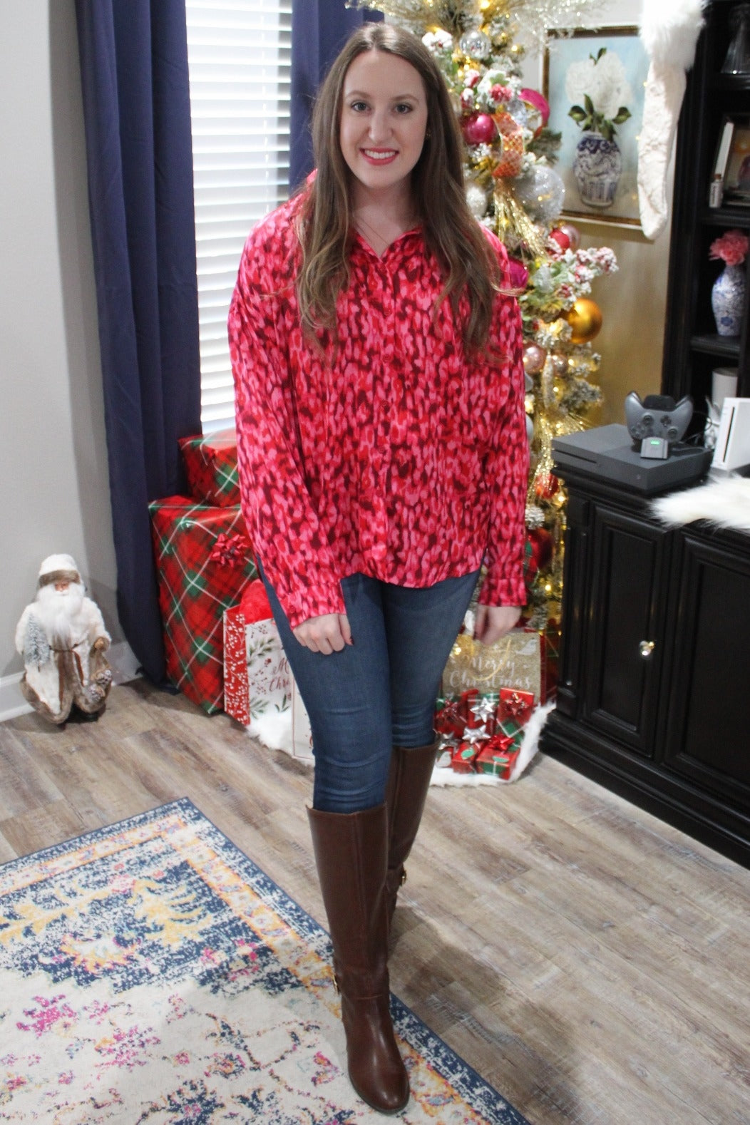 Red Abstract Animal Print Blouse