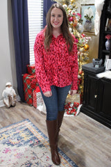 Red Abstract Animal Print Blouse