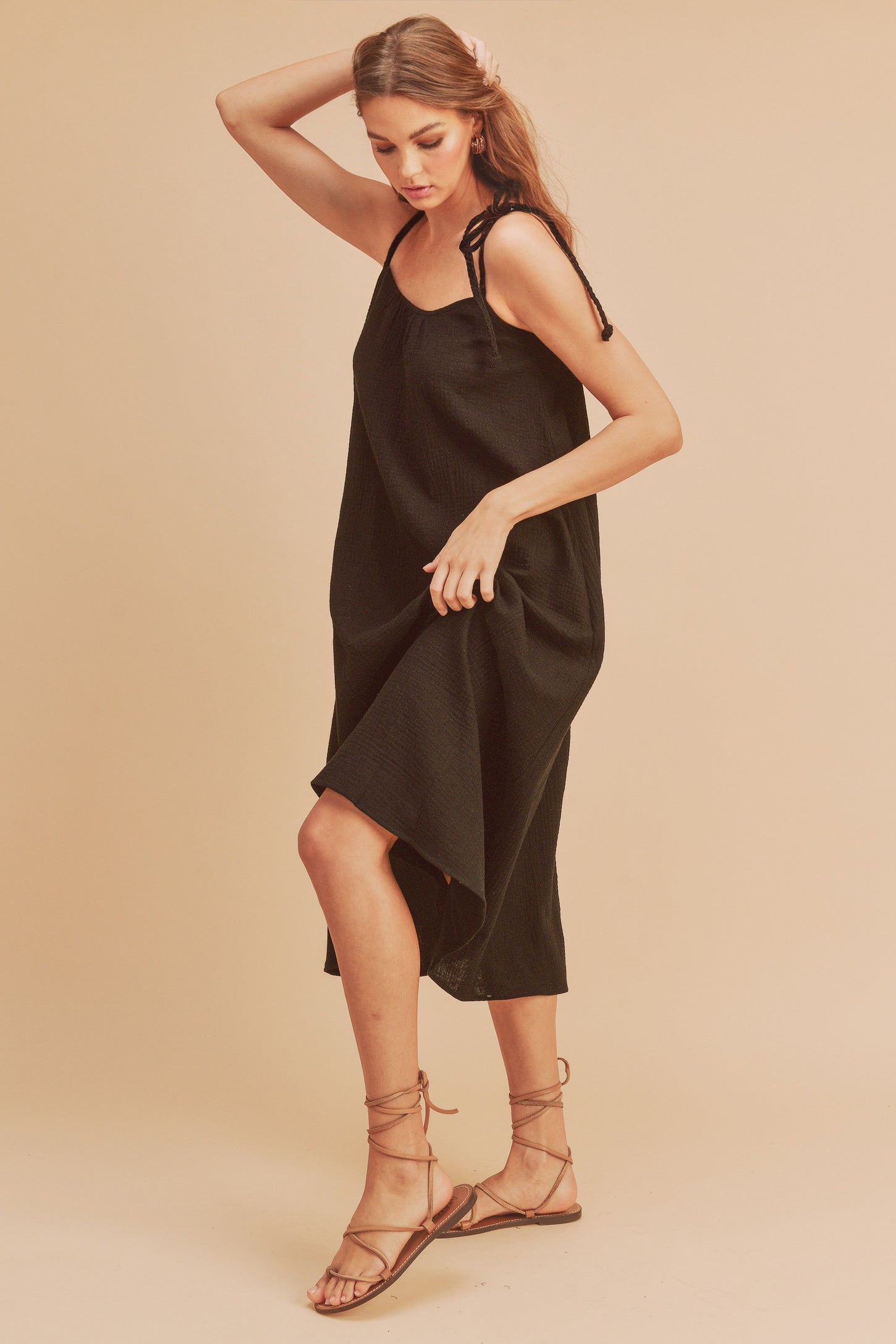 Black Shoulder Tie Dress