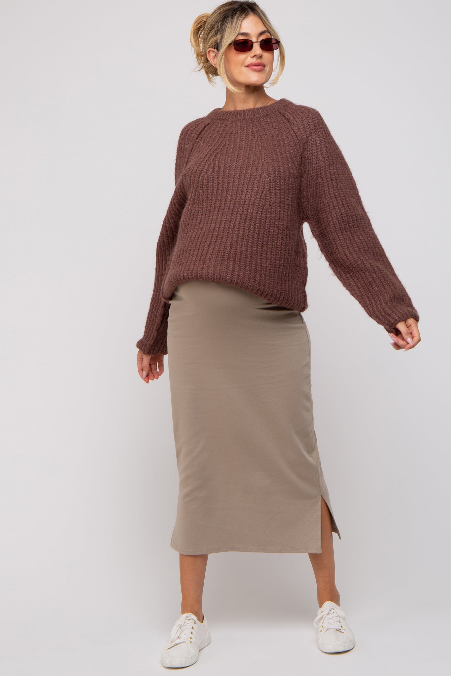 Brown Basic Chunky Knit Maternity Sweater