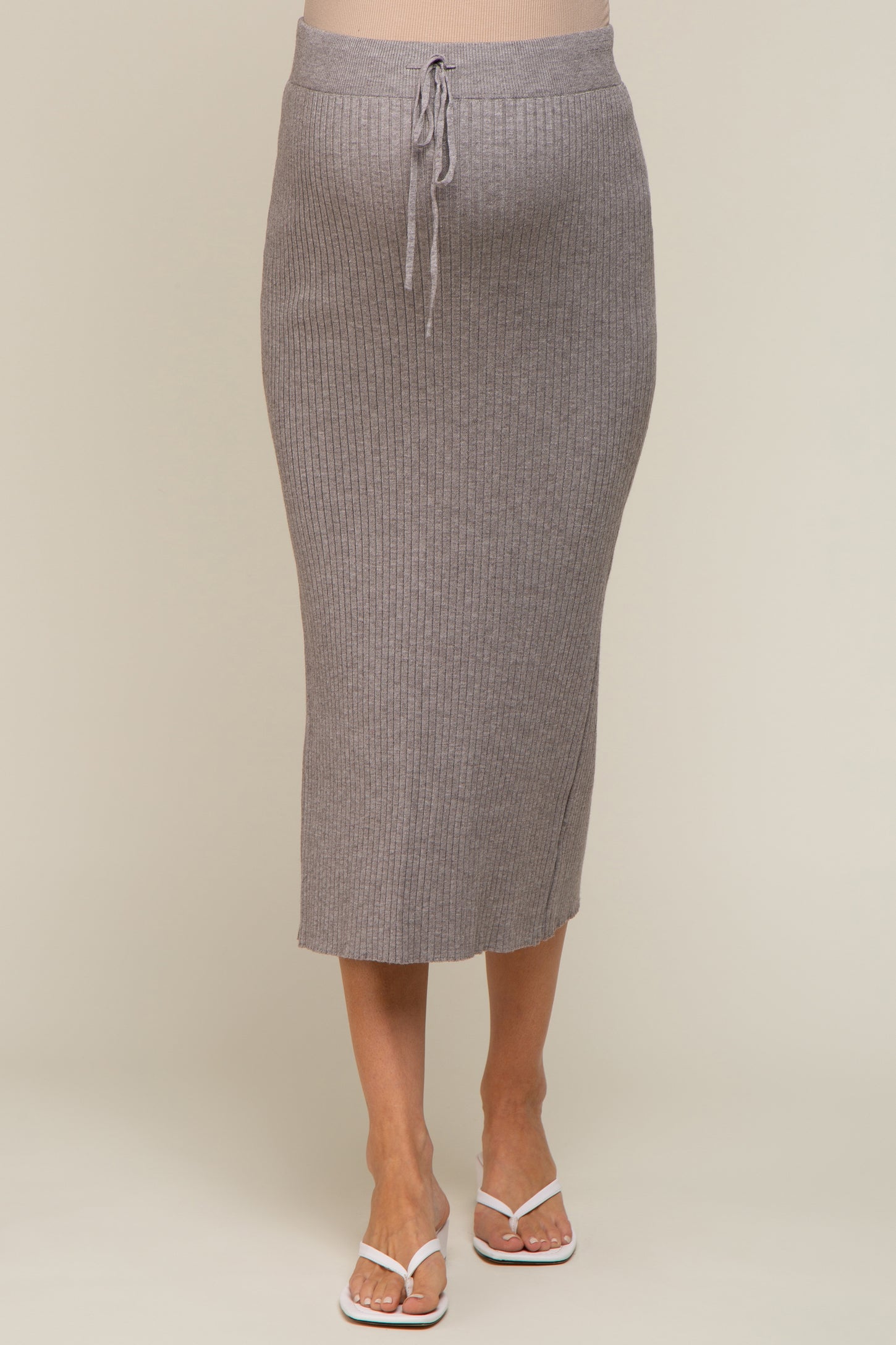 Grey Rib Knit Maternity Midi Skirt