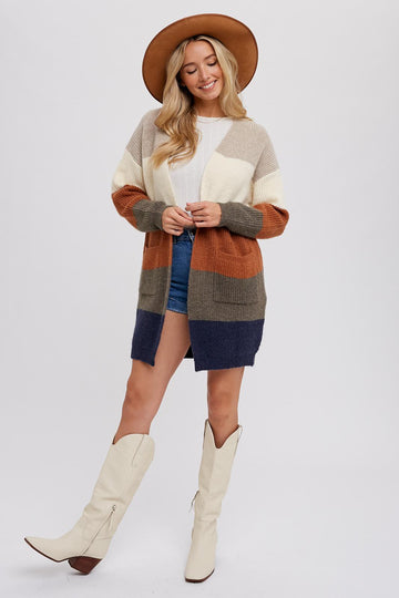 Cream Color Block Soft Knit Cardigan