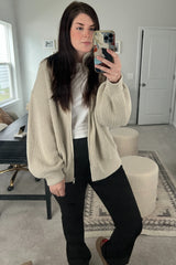 Taupe Oversized Zip Up Cardigan