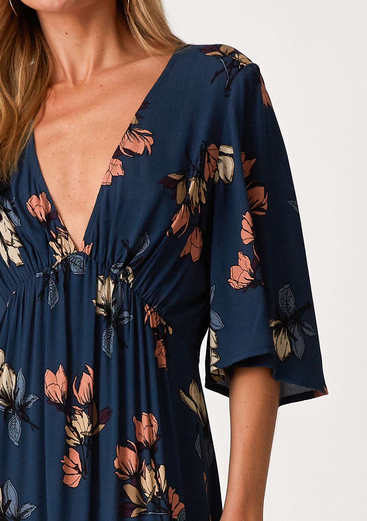deep v neck floral maxi dress Floral Print Short Sleeve Deep V Neck Tiered Maxi Dress S