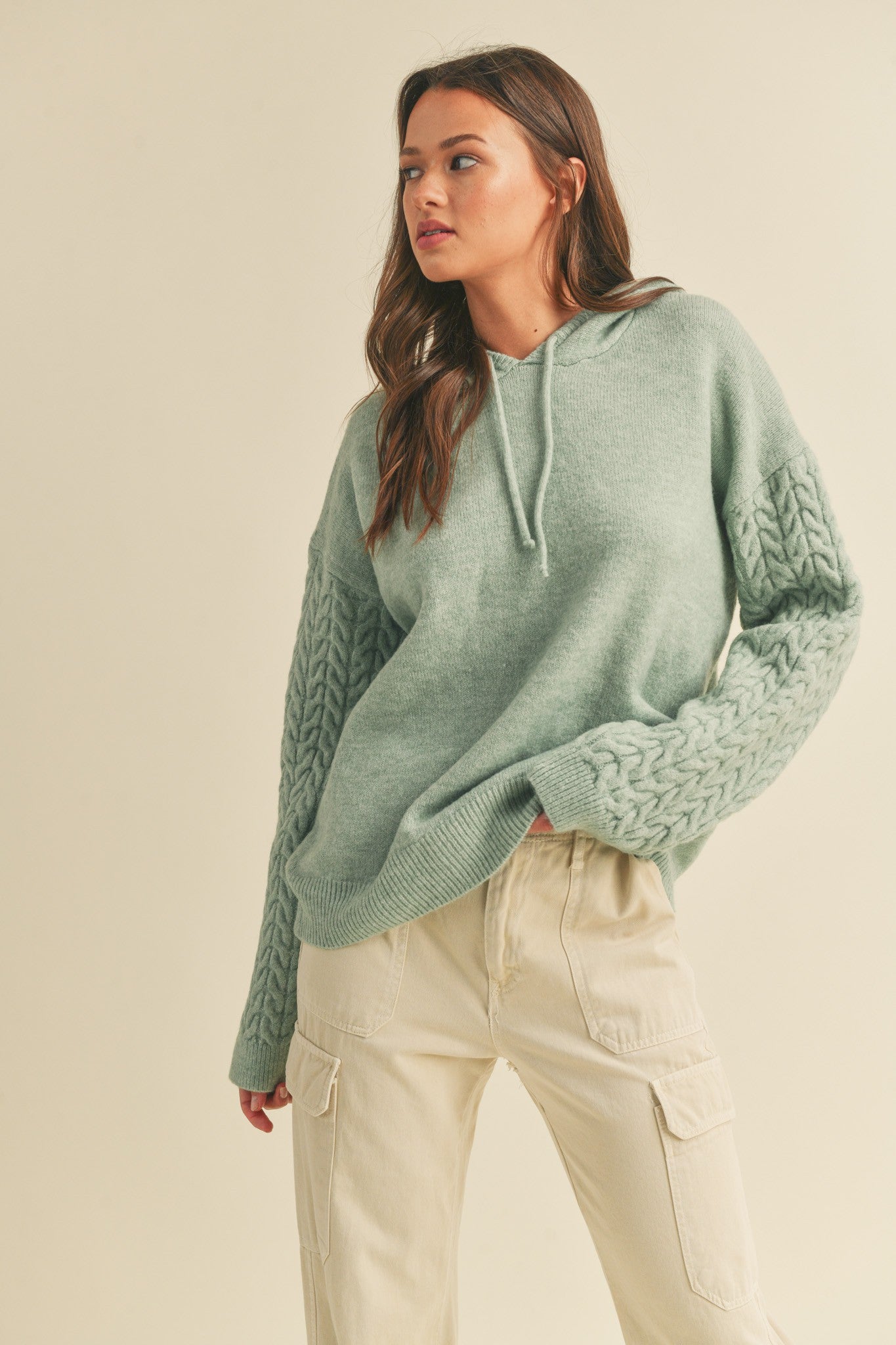Mint Green Mixed Knit Maternity Hooded Sweater