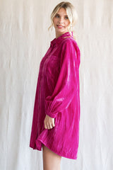 Magenta Velour Button Up Dress