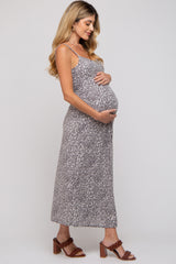 Grey Floral Sleeveless Maternity Maxi Dress