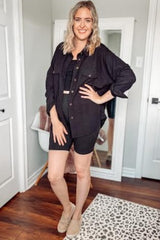 Black Textured Button Front Collared Maternity Top