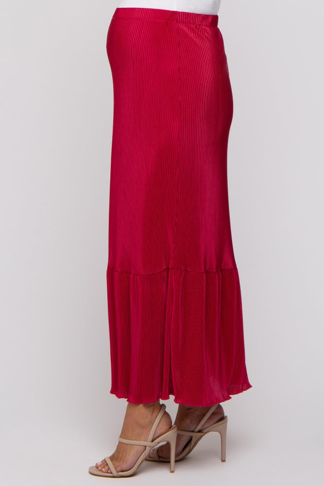 Red Plisse Maternity Maxi Skirt