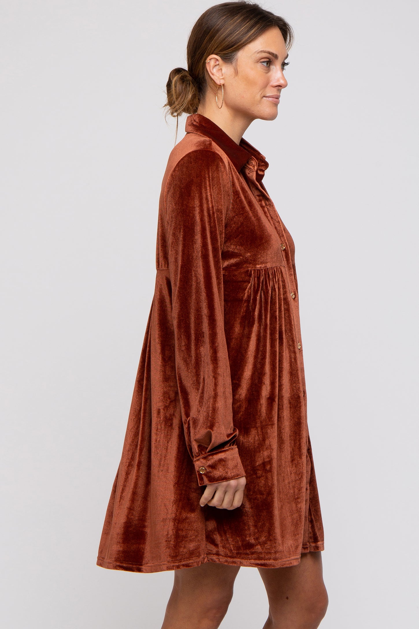 Rust Velvet Button Down Dress