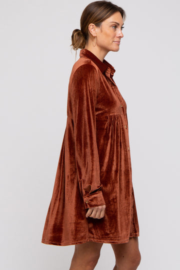 Rust Velvet Button Down Dress