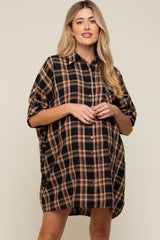 Black Plaid Oversized Maternity Mini Dress