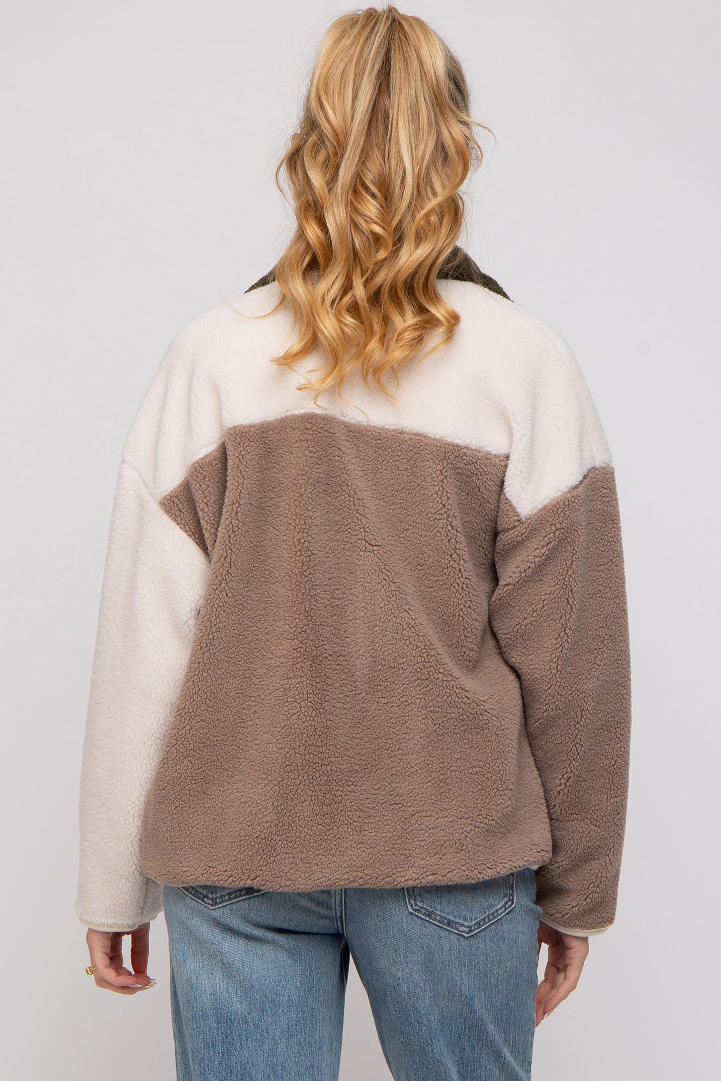 Olive Color Block Sherpa Contrast Pocket Maternity Jacket