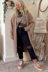 Taupe Chunky Knit Long Sweater Cardigan