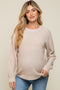 Beige Waffle Knit Round Hem Sweater