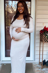 Taupe Ribbed Long Sleeve Square Neck Maternity Maxi Dress