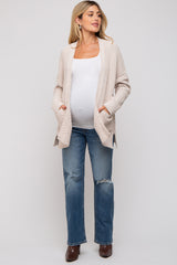 Beige Brushed Chenille Knit Maternity Cardigan