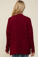 Burgundy Brushed Chenille Knit Maternity Cardigan