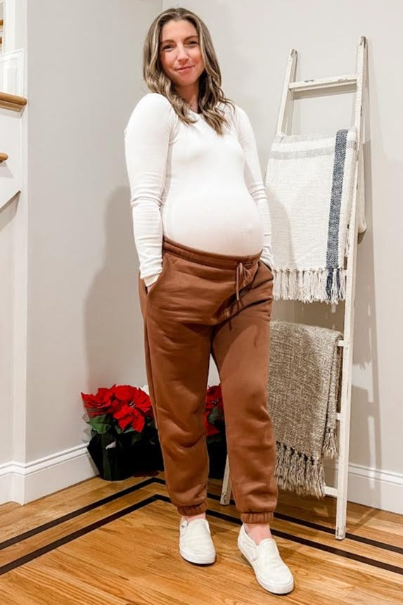 Brown Basic Fleece Maternity Sweatpants