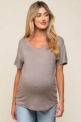 Taupe Scoop Neck Basic Maternity Tee