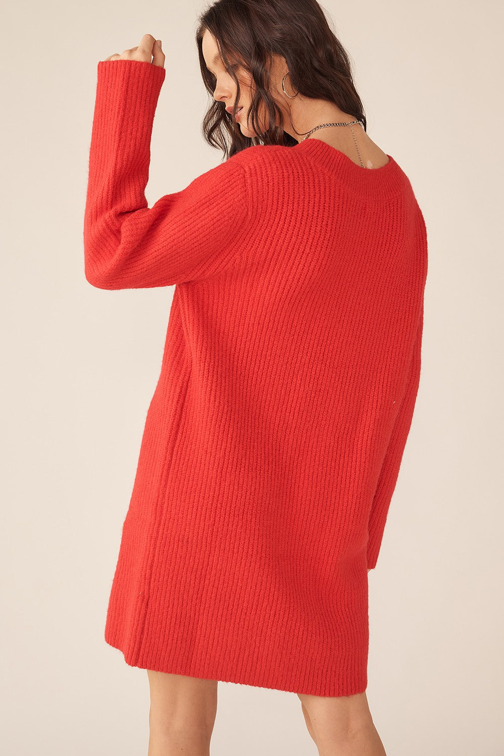 Red V-Neck Oversized Sweater Dress PinkBlush Red V-Neck Oversized Sweater Dress PinkBlush