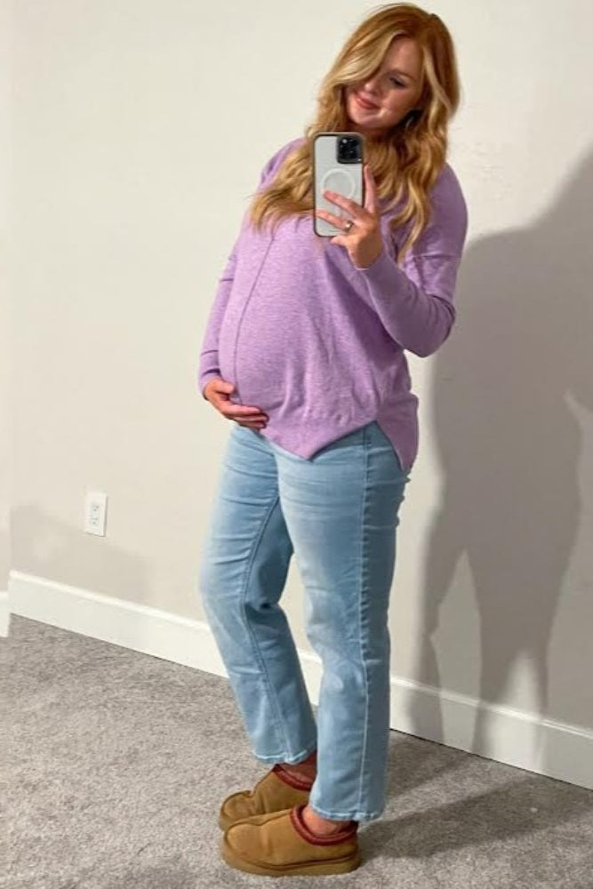 Lavender Long Sleeve Side Slit Maternity Sweater