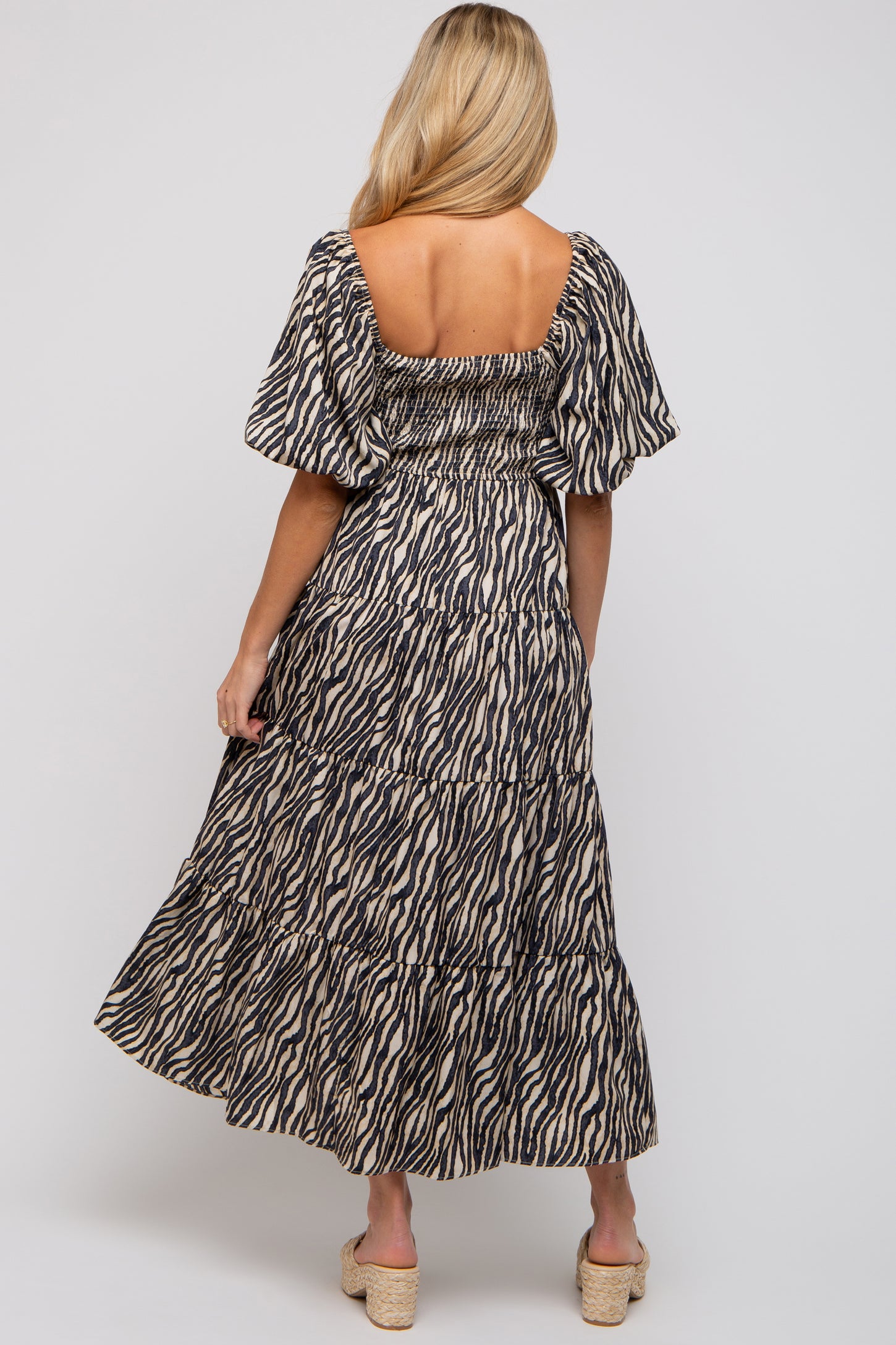 Charcoal Printed Smocked Maternity Maxi Dress