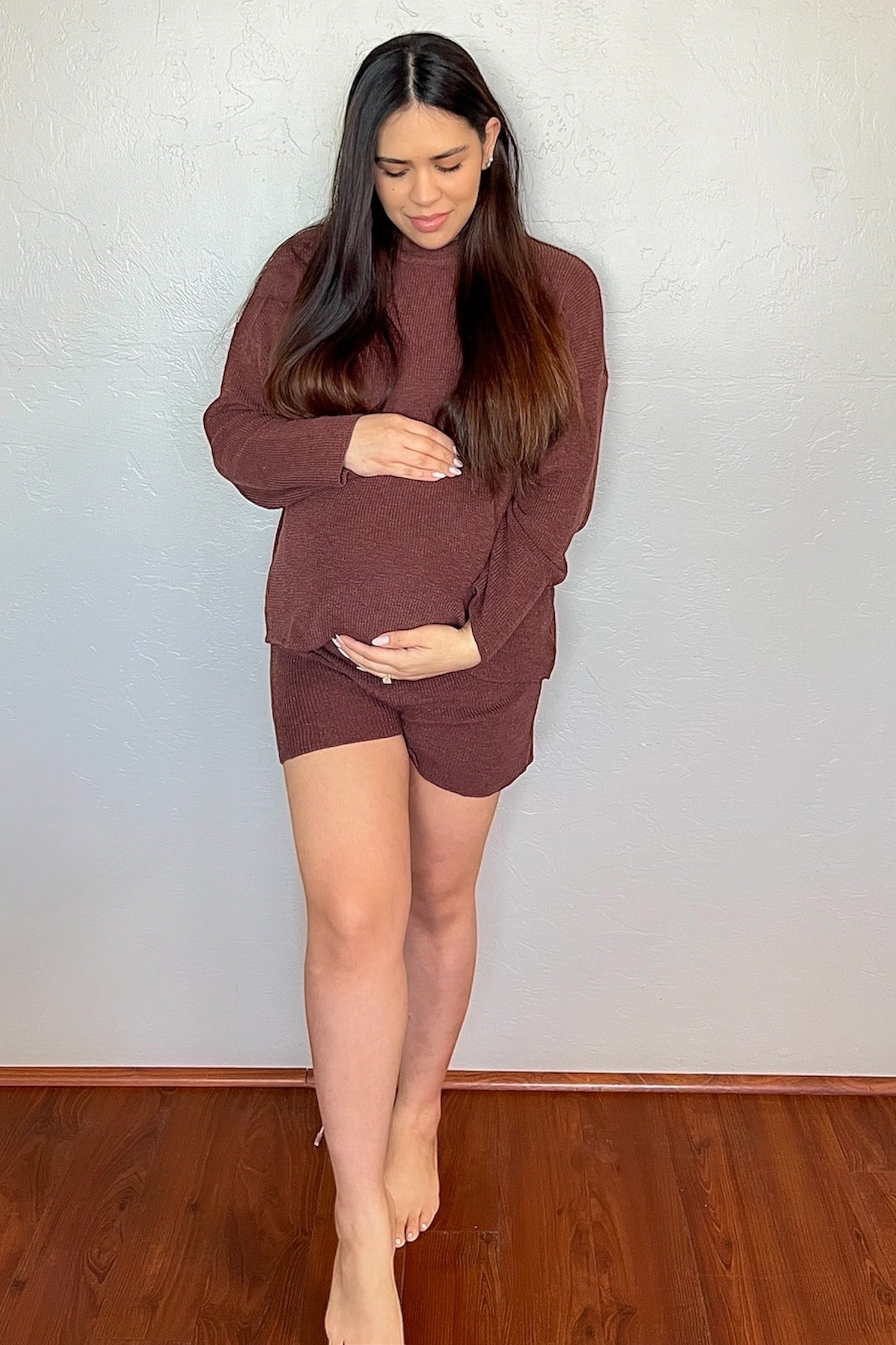Brown Sweater and Short Maternity Set