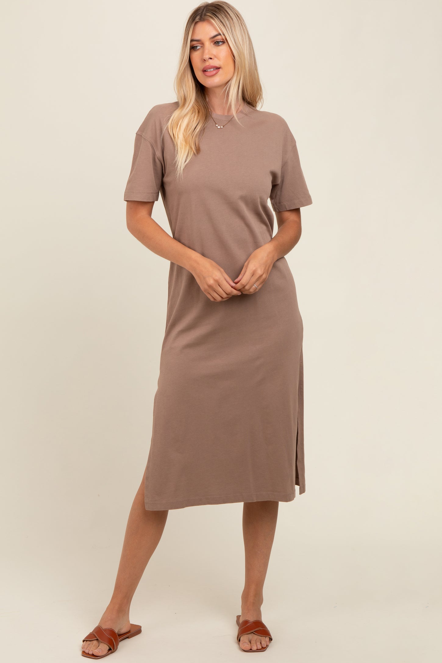 Taupe T-Shirt Maternity Midi Dress