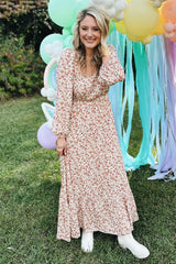 Cream Floral Square Neck Ruffle Maternity Maxi Dress
