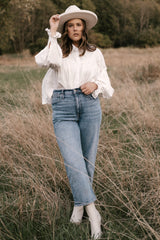 Off White Button Down Babydoll Top