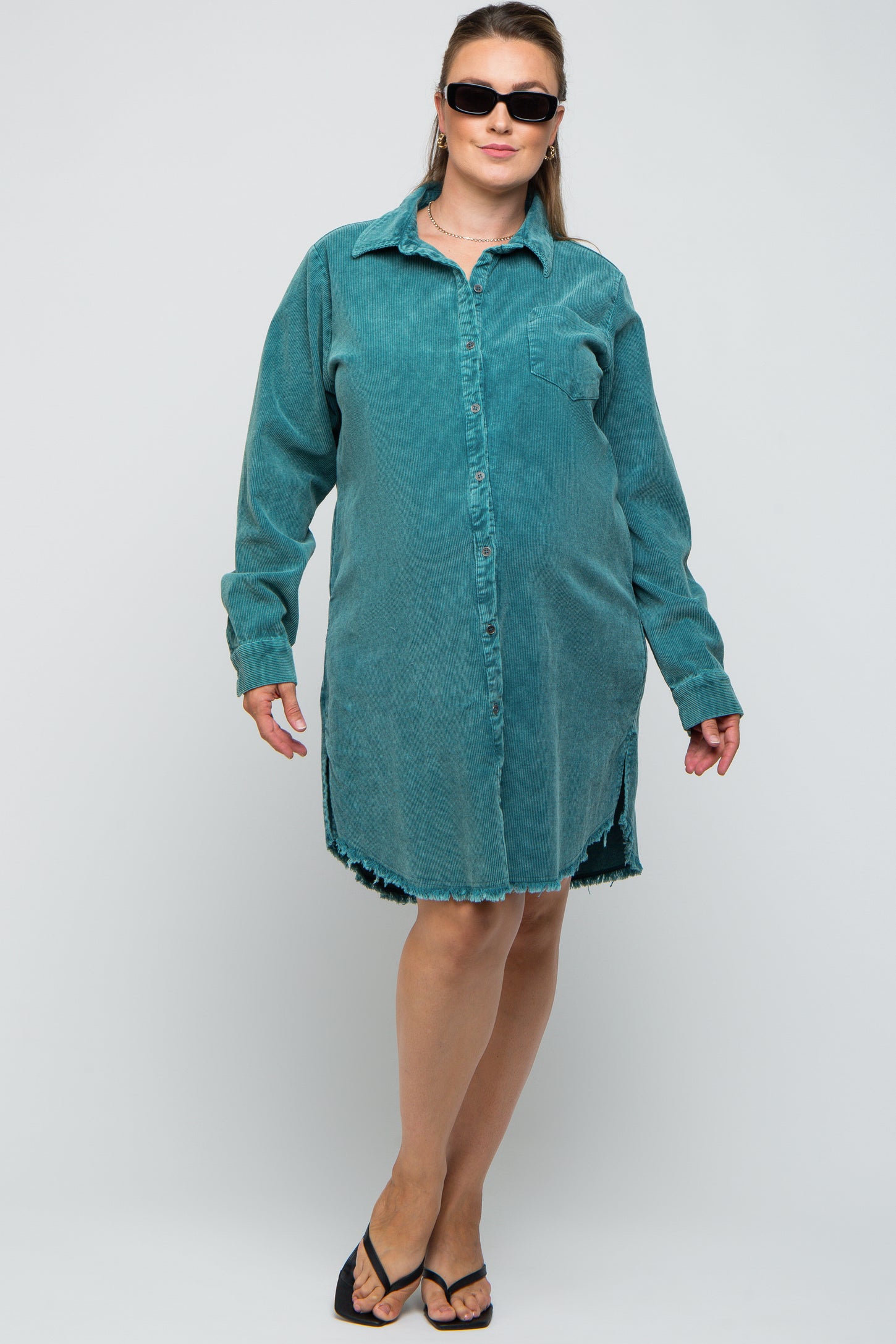 Jade Corduroy Button Down Collared Plus Maternity Dress