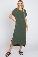 Olive Ribbed Short Sleeve Maternity Midi Dress