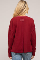 Burgundy Waffle Knit Maternity Henley Top