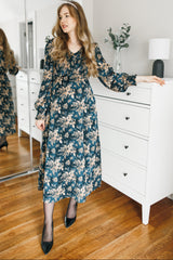 Teal Floral Long Sleeve Maternity Maxi Dress