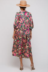 Forest Green Multicolor Floral Paisley Maternity Tiered Dress