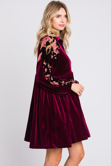 Plum Velvet Floral Long Sleeve Dress