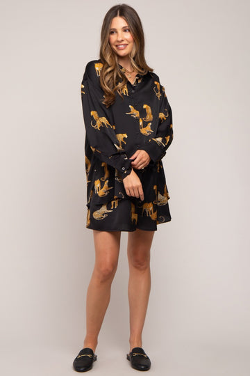 Black Animal Print Silky Matching Shorts Set