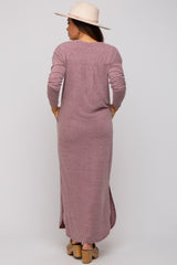 Plum Heathered Pocketed Long Sleeve Maternity Maxi Dress