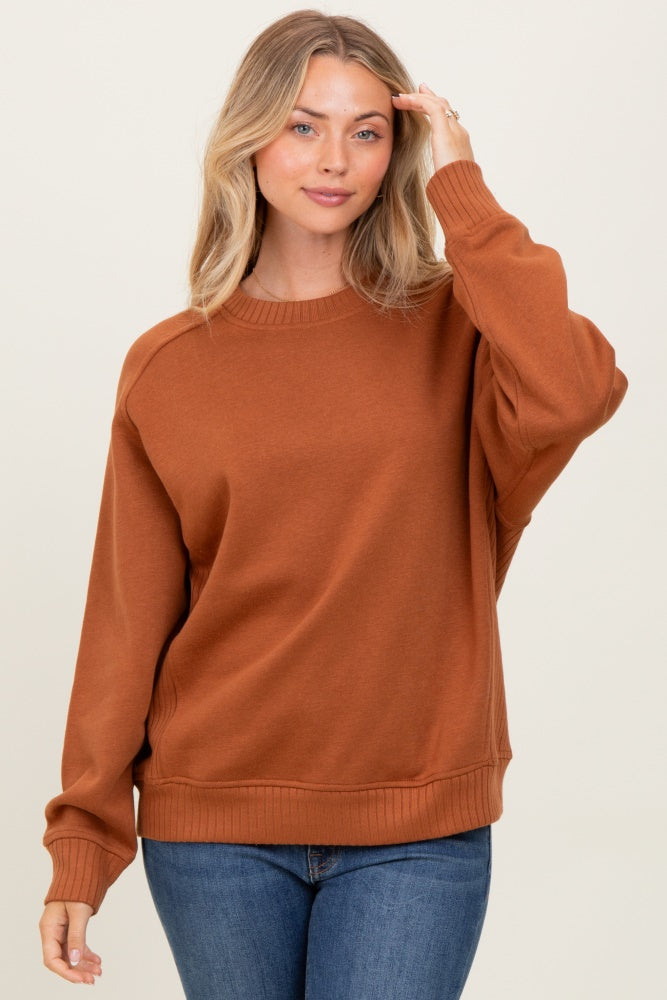 Camel Pullover Maternity Terry Crewneck