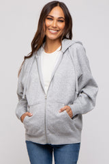 Heather Grey Front Zipper Hooded Maternity Sweater