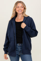 Navy Front Zipper Hooded Sweater
