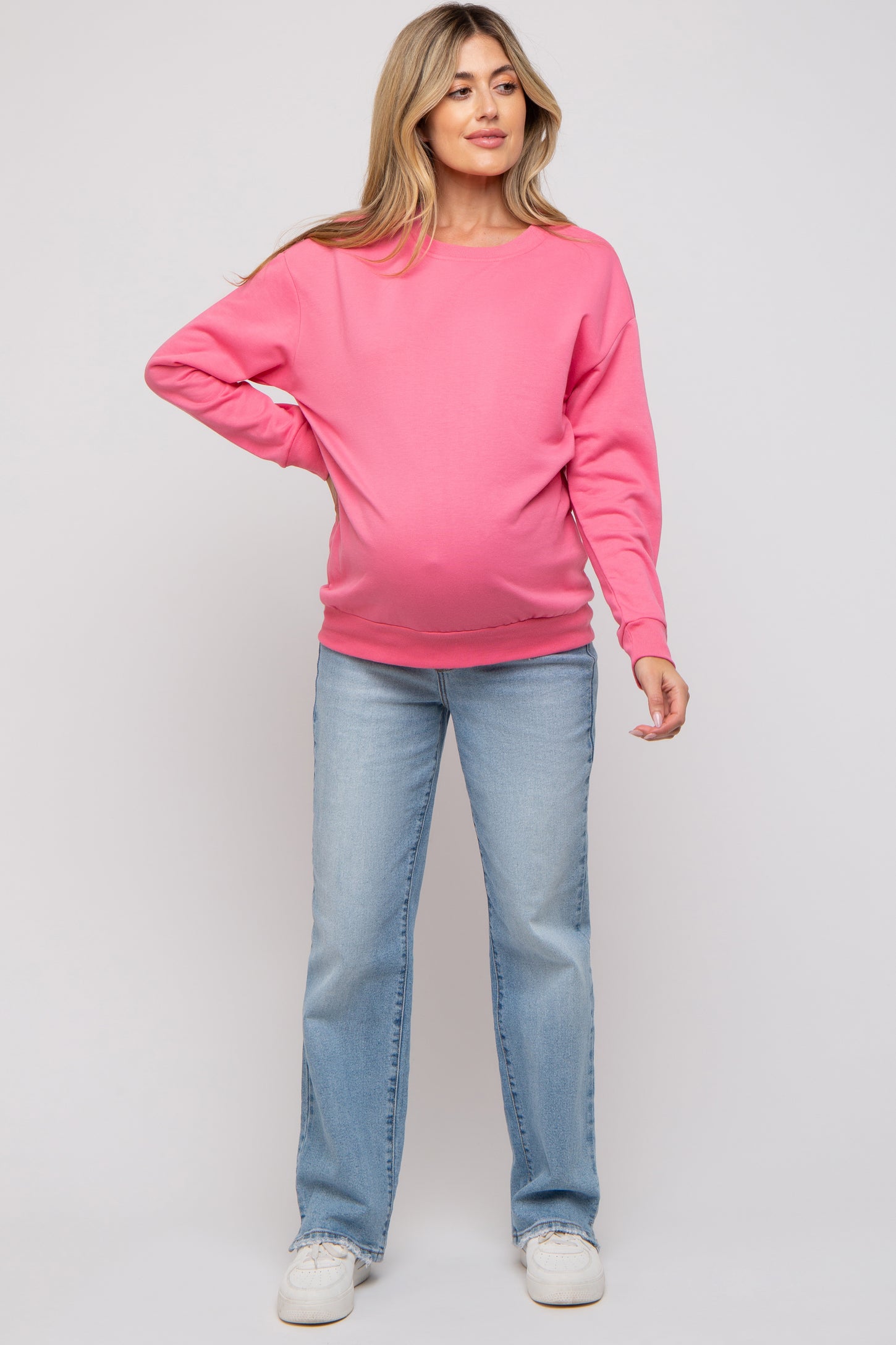 Pink Pullover Maternity Sweatshirt