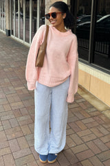 Pink Ribbed Cuff Maternity Sweater