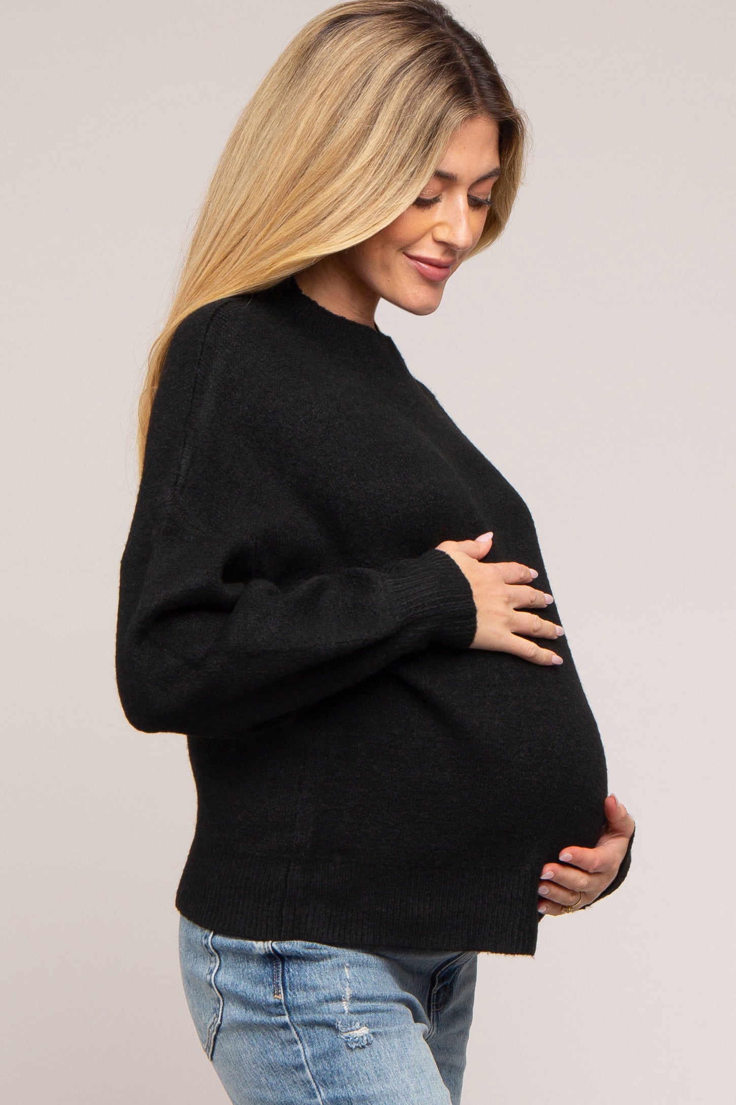 Black Bubble Sleeve Maternity Sweater