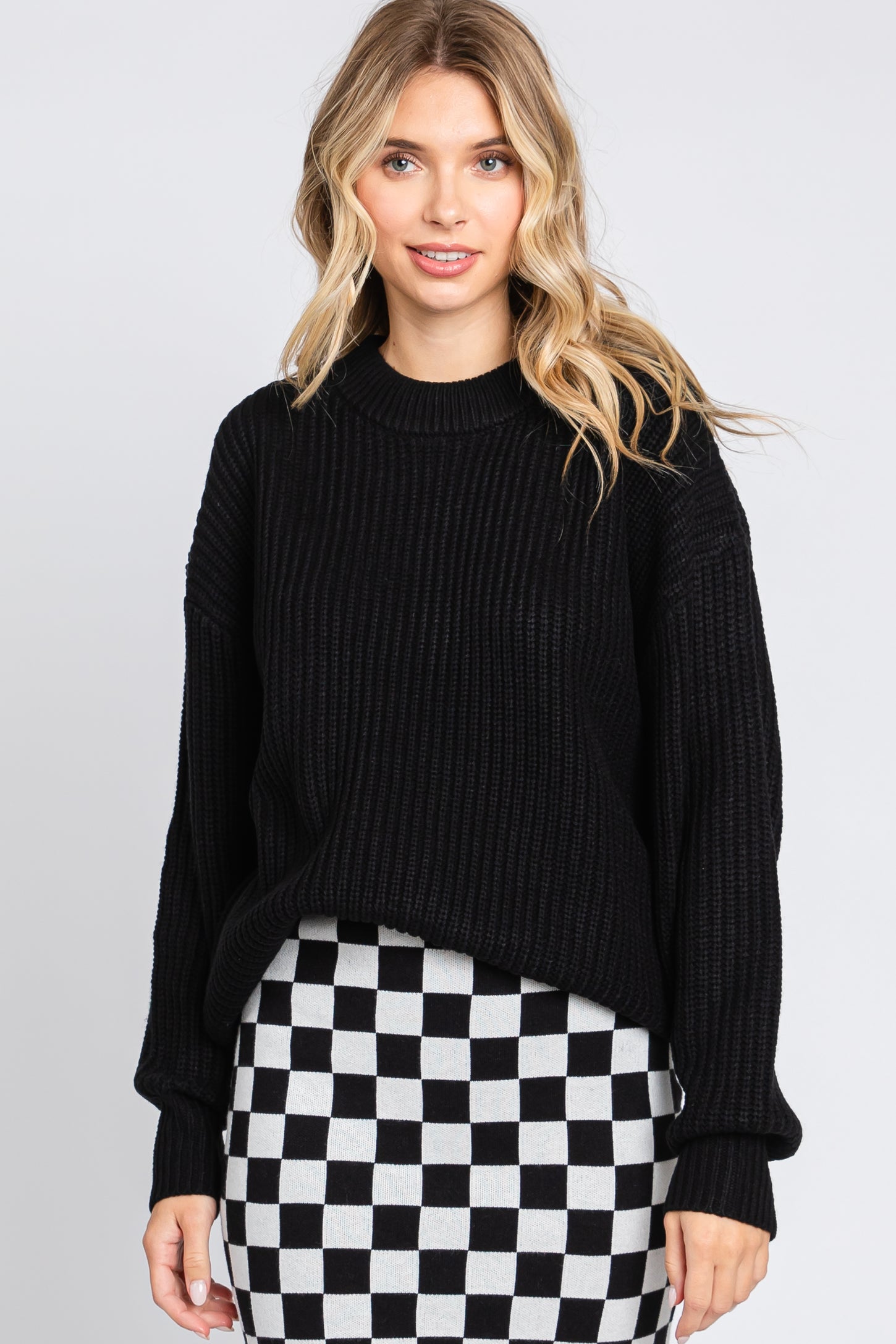 Black Bubble Sleeve Sweater