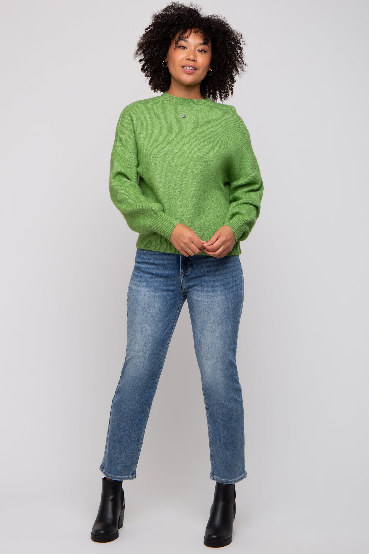 Green Bubble Sleeve Maternity Sweater