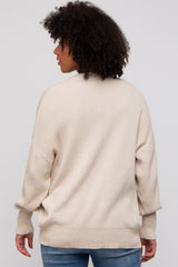 Beige Basic Ribbed Cardigan Sweater