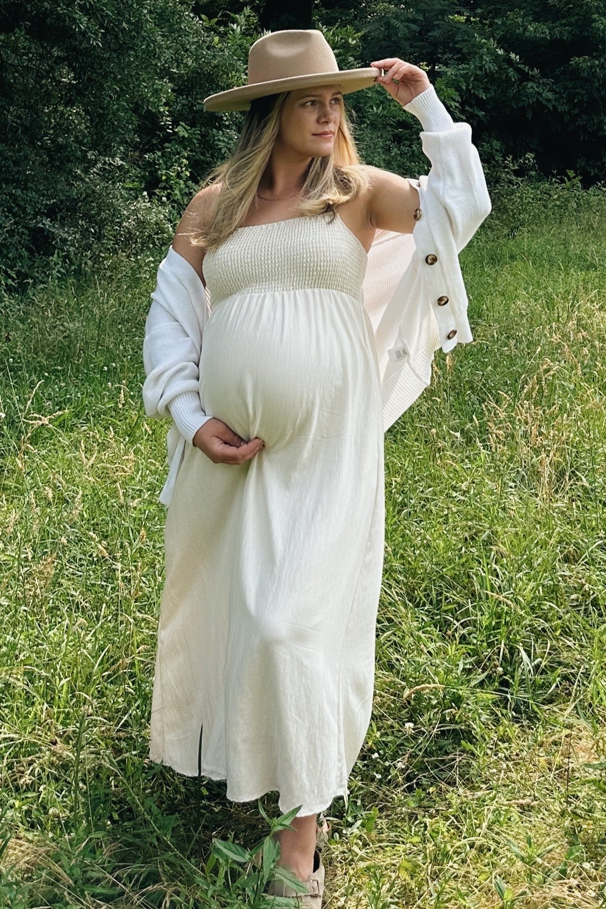 White Basic Ribbed Maternity Cardigan Sweater