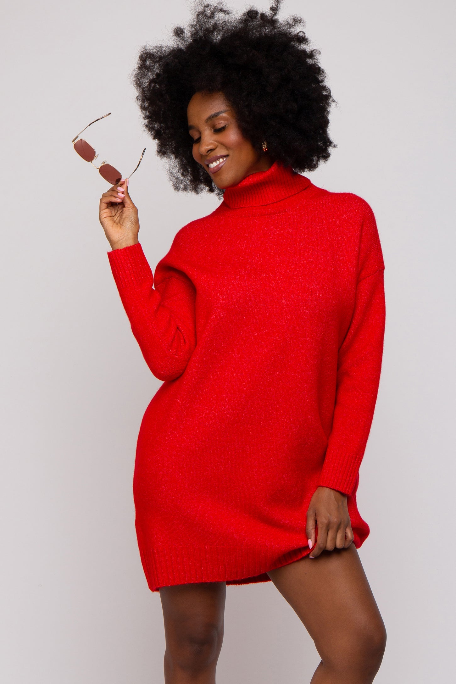 red dress turtleneck Gabriella Red Turtleneck Dress - S Size - Women's Dresses